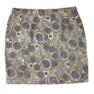 3/$20 J‎ Jill Gray Yellow Floral Pencil Mini Skirt Womens MP 100% Cotton